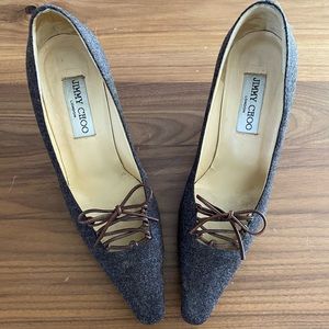Jimmy Choo Grey Flannel Pumps Brown Leather Heels